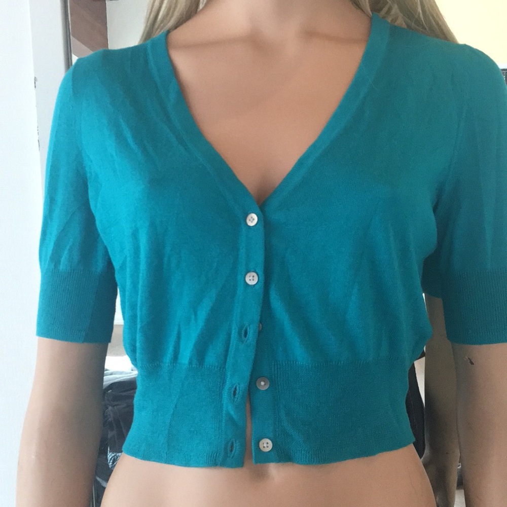 Cute Gap Turquoise Cropped Button Down Sweater